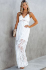 Women's Sleeveless Lace Mesh White Maxi Dress