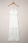 Women's Sleeveless Lace Mesh White Maxi Dress