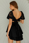 Womens Square Neck Lace Contrast Ruffles A Line Mini Dress