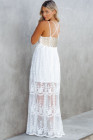 Women's Sleeveless Lace Mesh White Maxi Dress
