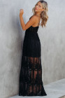 Women's Sleeveless Lace Mesh White Maxi Dress