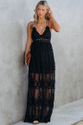 Women's Sleeveless Lace Mesh White Maxi Dress