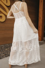 Women's Sleeveless Lace Mesh White Maxi Dress
