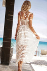Women's Sleeveless Lace Mesh White Maxi Dress