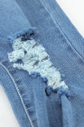 Womens Distressed Frayed Raw Hem Button Mid Waist Jeans