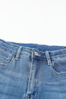 Womens Distressed Frayed Raw Hem Button Mid Waist Jeans