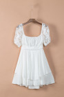Womens Square Neck Lace Contrast Ruffles A Line Mini Dress