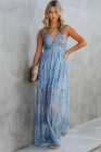 Women's Sleeveless Lace Mesh White Maxi Dress