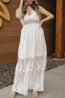 Women's Sleeveless Lace Mesh White Maxi Dress