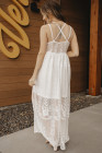 Women's Sleeveless Lace Mesh White Maxi Dress