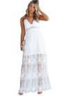 Women's Sleeveless Lace Mesh White Maxi Dress