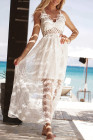 Women's Sleeveless Lace Mesh White Maxi Dress