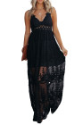 Women's Sleeveless Lace Mesh White Maxi Dress
