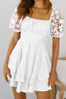 Womens Square Neck Lace Contrast Ruffles A Line Mini Dress