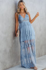 Women's Sleeveless Lace Mesh White Maxi Dress