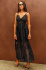 Women's Sleeveless Lace Mesh White Maxi Dress