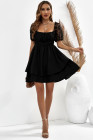 Womens Square Neck Lace Contrast Ruffles A Line Mini Dress
