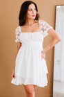 Womens Square Neck Lace Contrast Ruffles A Line Mini Dress