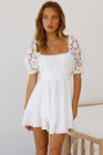 Womens Square Neck Lace Contrast Ruffles A Line Mini Dress