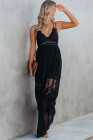 Women's Sleeveless Lace Mesh White Maxi Dress