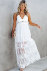 Women's Sleeveless Lace Mesh White Maxi Dress