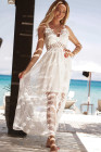 Women's Sleeveless Lace Mesh White Maxi Dress