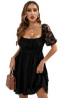 Womens Square Neck Lace Contrast Ruffles A Line Mini Dress
