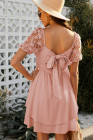 Womens Square Neck Lace Contrast Ruffles A Line Mini Dress