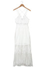 Women's Sleeveless Lace Mesh White Maxi Dress