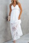 Women's Sleeveless Lace Mesh White Maxi Dress