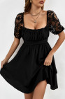 Womens Square Neck Lace Contrast Ruffles A Line Mini Dress