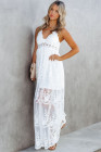 Women's Sleeveless Lace Mesh White Maxi Dress