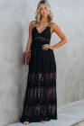 Women's Sleeveless Lace Mesh White Maxi Dress