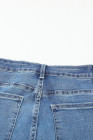 Womens Distressed Frayed Raw Hem Button Mid Waist Jeans