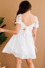 Womens Square Neck Lace Contrast Ruffles A Line Mini Dress