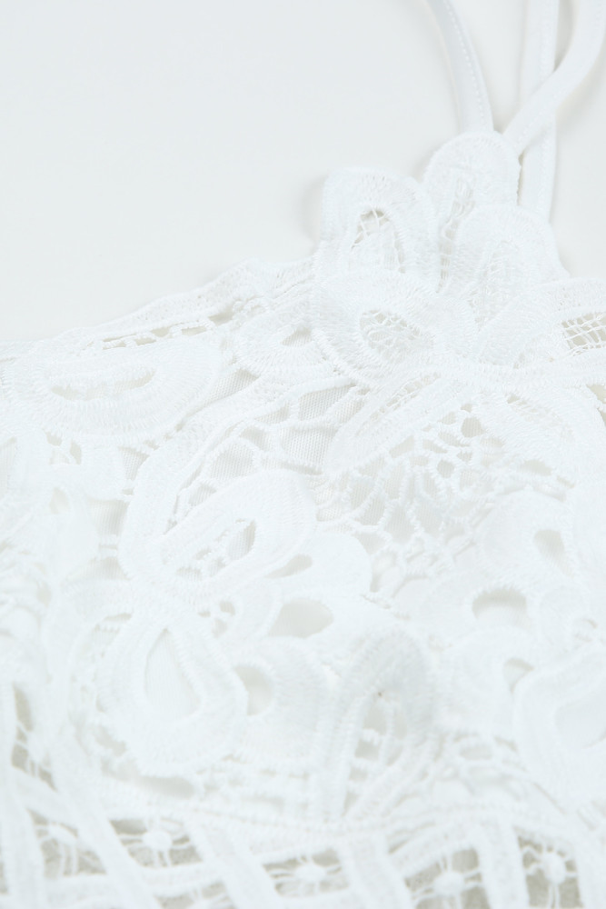 Women's Sleeveless Lace Mesh White Maxi Dress