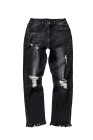 Womens Distressed Frayed Raw Hem Button Mid Waist Jeans