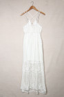 Women's Sleeveless Lace Mesh White Maxi Dress