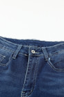 Womens Distressed Frayed Raw Hem Button Mid Waist Jeans