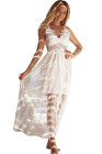 Women's Sleeveless Lace Mesh White Maxi Dress