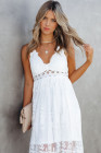 Women's Sleeveless Lace Mesh White Maxi Dress