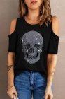 Rhinestone Skull Shirt Womens Cold Shoulder Graphic T Shirt