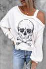 Womens Skull Long Sleeve Shirt Cold Shoulder Skull Graphic Tee