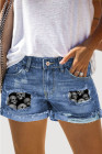 Skull Shorts for Womens Distressed High Waist Denim Shorts