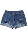 Skull Shorts for Womens Distressed High Waist Denim Shorts