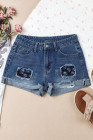 Skull Shorts for Womens Distressed High Waist Denim Shorts