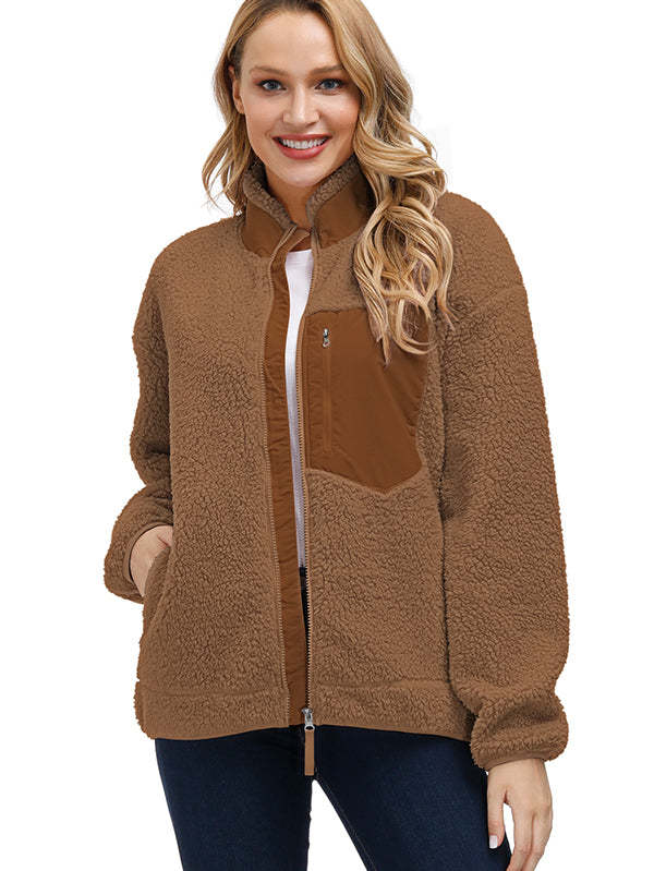 Women's Faux Fur Jacket Pocket Warm Fleece Coat