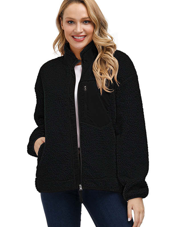 Women's Faux Fur Jacket Pocket Warm Fleece Coat