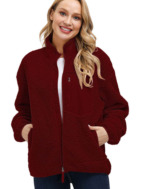 Women's Faux Fur Jacket Pocket Warm Fleece Coat