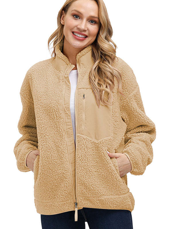 Women's Faux Fur Jacket Pocket Warm Fleece Coat